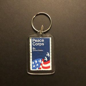 Peace Corp Keychain - Recycled Postage Stamp USA #K29